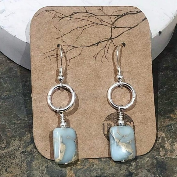 Rectilinear Shoushan Stone Agalmatolite Pagodite Marbled Geometric O-Ring Dangle - Picture 8 of 10